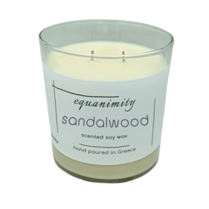 100% Φυτικό Αρωματικό Κερί σόγιας 250γρ. Διάφανο Γυάλινο δοχείο Sandalwood (Σανταλόξυλο) - αρωματικά κεριά