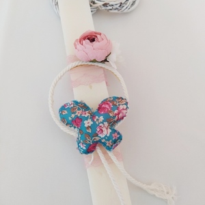 Χειροποίητo πασχαλινo λαμπαδάκι σε floral στυλ με υφασμάτινη πεταλουδα special price - κορίτσι, λαμπάδες, για ενήλικες, για εφήβους - 4
