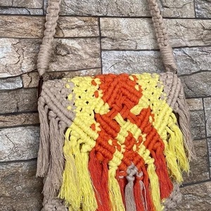 Boho μακραμέ τσάντα και σκουλαρίκια στα ίδια χρώματα, 26x24εκ - νήμα, ώμου, χιαστί, πλεκτές τσάντες - 2
