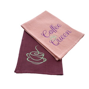 Πετσέτες Κουζίνας Κεντημένες Σετ 2 τεμ 39*58 εκ "Coffee Queen " Ροζ - ύφασμα, είδη σερβιρίσματος