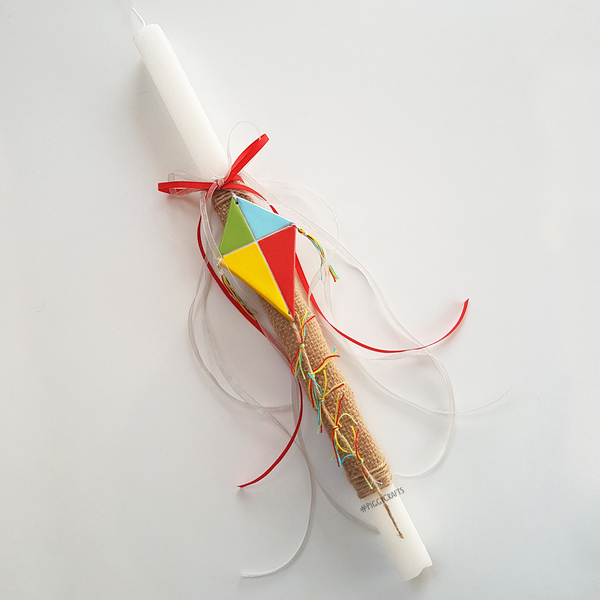Λαμπάδα με χειροποίητο πήλινο στολίδι "Χαρταετός" (37cm) - λαμπάδες, για παιδιά - 3