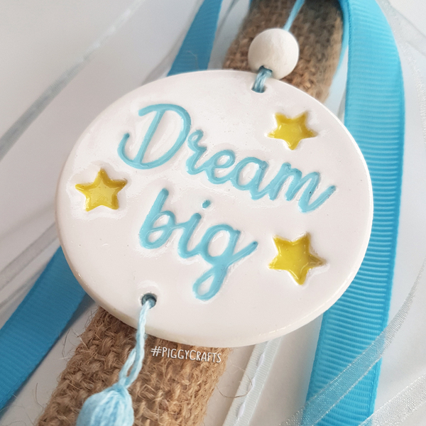 Λαμπάδα με χειροποίητο πήλινο στολίδι "Dream Big" (37cm) - Γαλάζιο - αγόρι, λαμπάδες, για παιδιά - 4