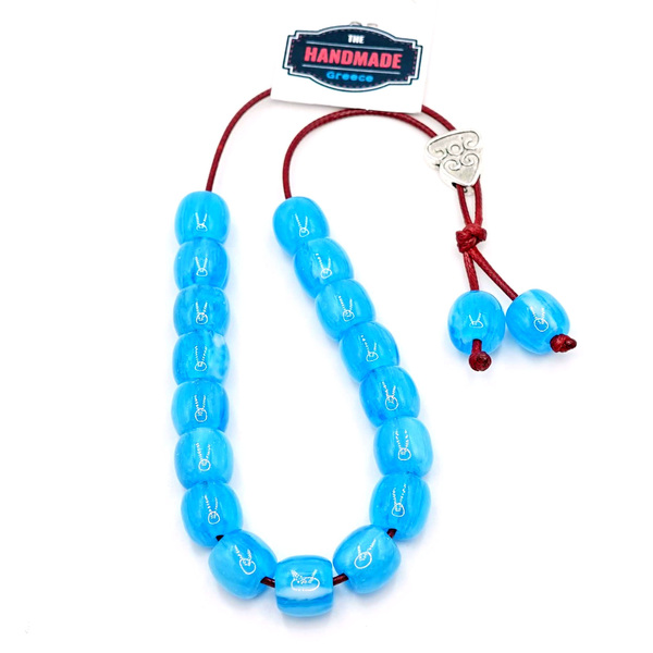 Κομπολόι Χειροποίητο με Χάντρες Οβάλ Ρητίνης Άθραυστες, Χρώμα Γαλάζιο Nikolas Jewelry - ρητίνη, κορδόνια - 2
