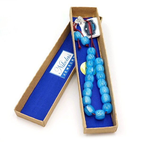 Κομπολόι Χειροποίητο με Χάντρες Οβάλ Ρητίνης Άθραυστες, Χρώμα Γαλάζιο Nikolas Jewelry - ρητίνη, κορδόνια