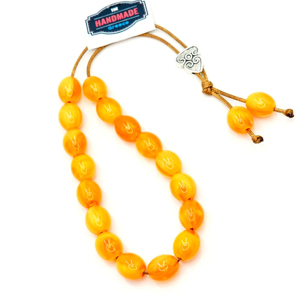 Κομπολόι Χειροποίητο με Χάντρες Οβάλ Ρητίνης Άθραυστες, Χρώμα Πορτοκαλί Nikolas Jewelry - ρητίνη, κορδόνια - 2