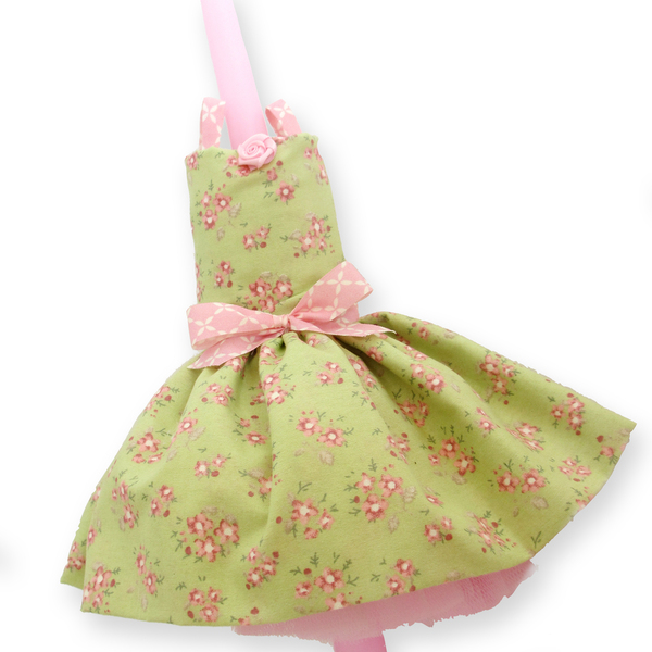 Λαμπάδα με χειροποίητο φόρεμα "Φοίβη" Λαχανί 40cm - κορίτσι, λαμπάδες, για παιδιά, πριγκίπισσες