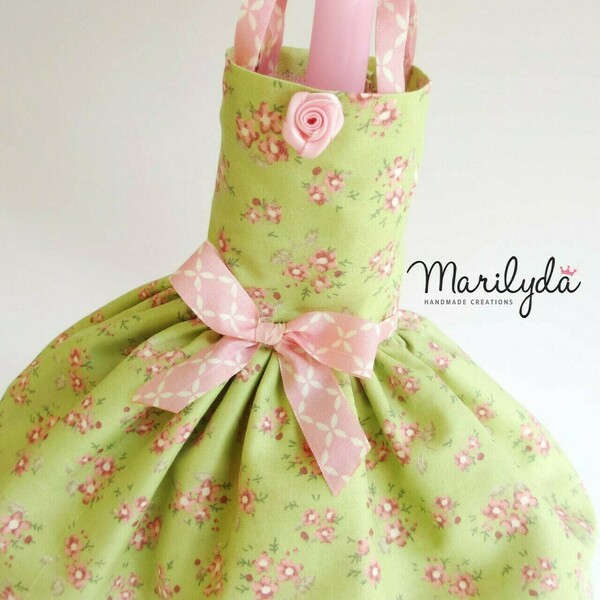 Λαμπάδα με χειροποίητο φόρεμα "Φοίβη" Λαχανί 40cm - κορίτσι, λαμπάδες, για παιδιά, πριγκίπισσες - 5