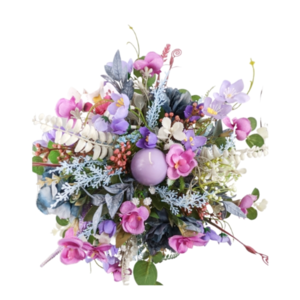 Κηροπήγιο ξύλινο 30 εκ, με υφάσματινα λουλούδια σε μοβ απόχρωση - λουλούδια, διακοσμητικά, για ενήλικες - 2