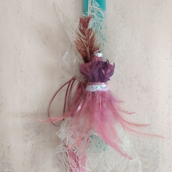 Αρωματική πλακέ λαμπάδα (30cm) "Pink mpousto" - κορίτσι, λαμπάδες, για παιδιά, πασχαλινά δώρα - 4