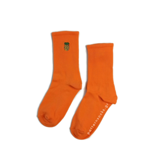 Μονόχρωμες πορτοκαλι unisex κάλτσες με κεντημένο ανανά (36-44) - βαμβάκι, κεντητά, unisex
