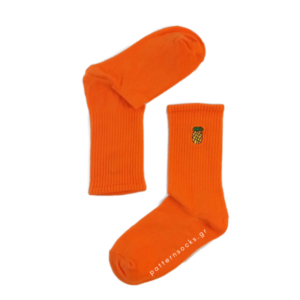 Μονόχρωμες πορτοκαλι unisex κάλτσες με κεντημένο ανανά (36-44) - βαμβάκι, κεντητά, unisex - 2