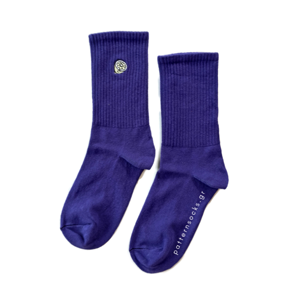 Μονόχρωμες μωβ unisex κάλτσες με κεντημένο λεμόνι (36-44) - βαμβάκι, κεντητά, unisex