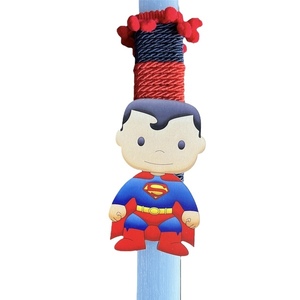 Χειροποίητη αρωματική λαμπάδα superman γαλάζια 32 εκ. - αγόρι, λαμπάδες, για παιδιά, σούπερ ήρωες - 2