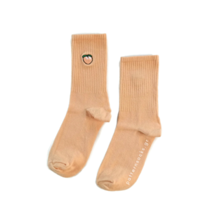 Μονόχρωμες απαλό πορτοκαλί unisex κάλτσες με κεντημένο ροδάκινο (36-44) - βαμβάκι, κεντητά, unisex