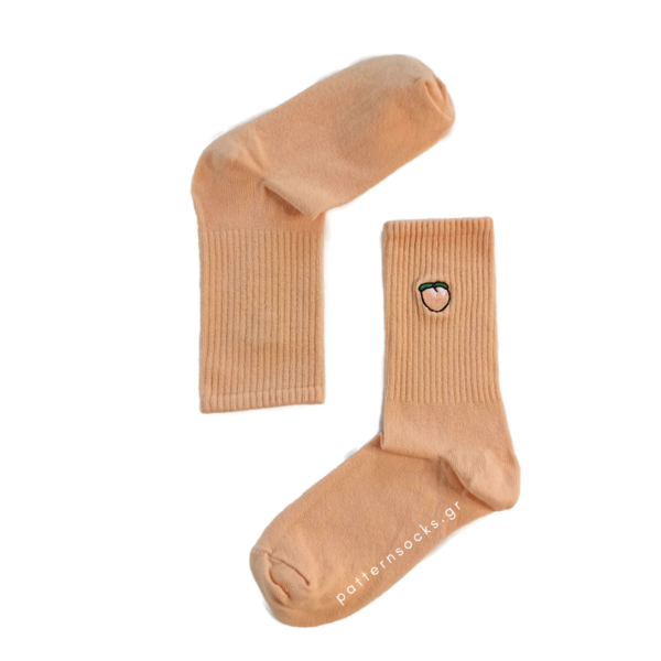 Μονόχρωμες απαλό πορτοκαλί unisex κάλτσες με κεντημένο ροδάκινο (36-44) - βαμβάκι, κεντητά, unisex - 2