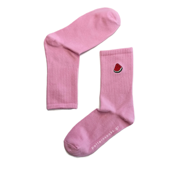 Μονόχρωμες απαλο ροζ unisex κάλτσες με κεντημένο καρπούζι (36-44) - βαμβάκι, κεντητά, unisex - 2