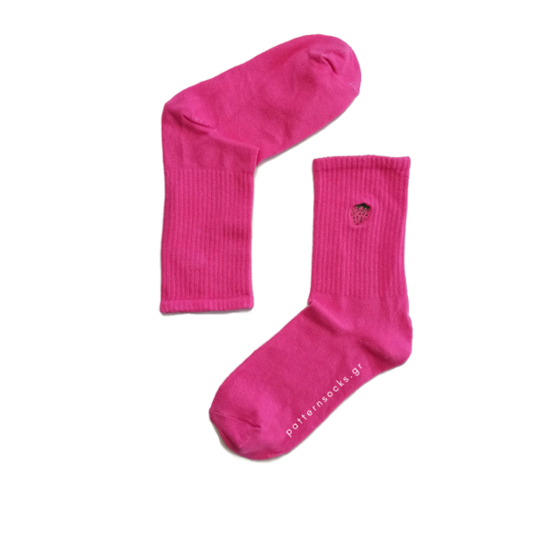 Μονόχρωμες ροζ unisex κάλτσες με κεντημένη φράουλα (36-44) - βαμβάκι, κεντητά, unisex - 2