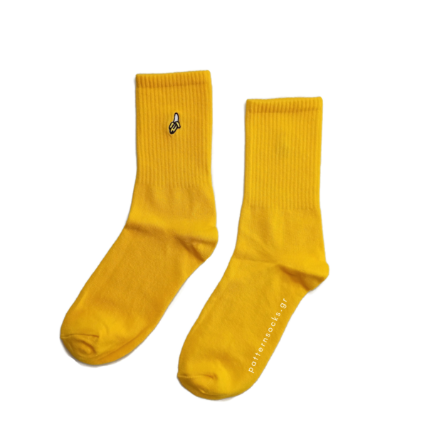Μονόχρωμες κιτρινες unisex κάλτσες με λεπτομέρεια κεντημένη μπανάνα (36-44) - βαμβάκι, κεντητά, unisex