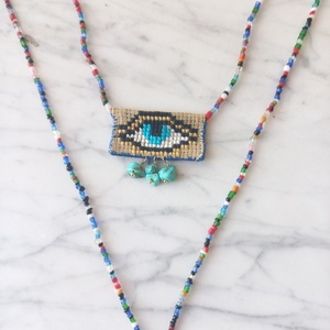 Boho evil eye , χειροποίητο με κέντημα, χαολίτη, φυσικό τυρκουάζ και χάντρες - κεντητά, χαολίτης, μάτι, χάντρες, layering, boho - 3