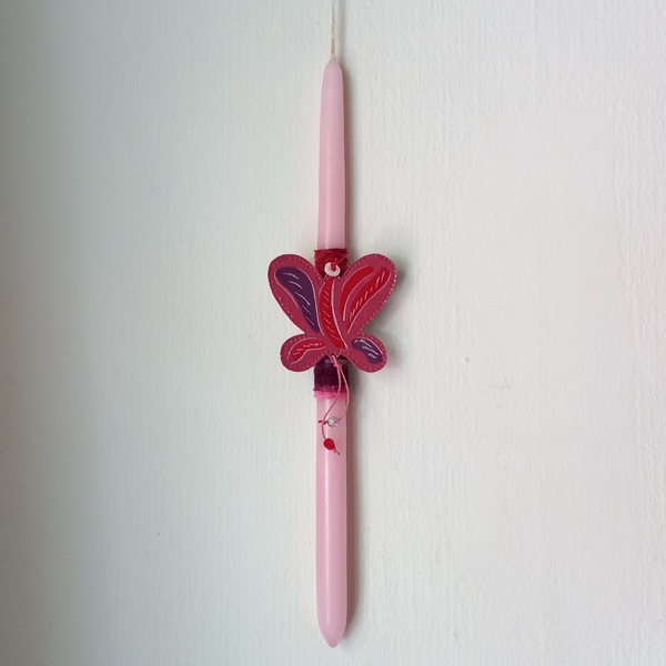 Χειροποιητη μοναδική αρωματικη λαμπαδα πεταλουδα ροζ κερί 32εκ ζωγραφισμένη στο χερι - ζωγραφισμένα στο χέρι, λαμπάδες, πεταλούδα, για παιδιά, για εφήβους