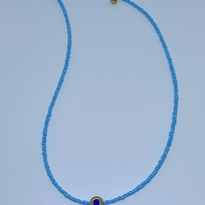 Κολιέ με σιέλ κοντερίες, χρυσό αιματίτη και μπλέ χάντρα - αιματίτης, τσόκερ, χάντρες, seed beads, μπλε χάντρα - 3