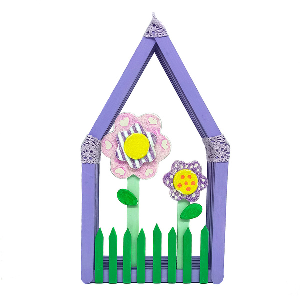 Παιδικό διακοσμητικό ξύλινο σπιτάκι λουλούδια 21×3×11 - κορίτσι, δώρο, διακοσμητικά, επιτραπέζιο διακοσμητικό, διακοσμητικό παιδικού δωματίου