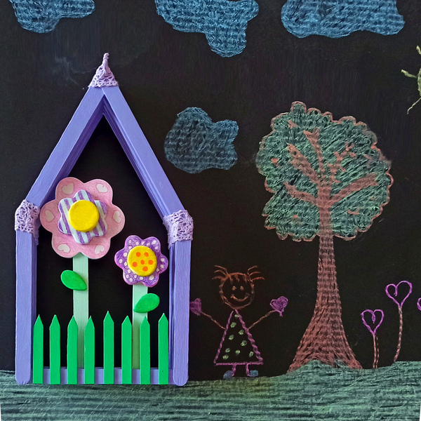 Παιδικό διακοσμητικό ξύλινο σπιτάκι λουλούδια 21×3×11 - κορίτσι, δώρο, διακοσμητικά, επιτραπέζιο διακοσμητικό, διακοσμητικό παιδικού δωματίου - 4