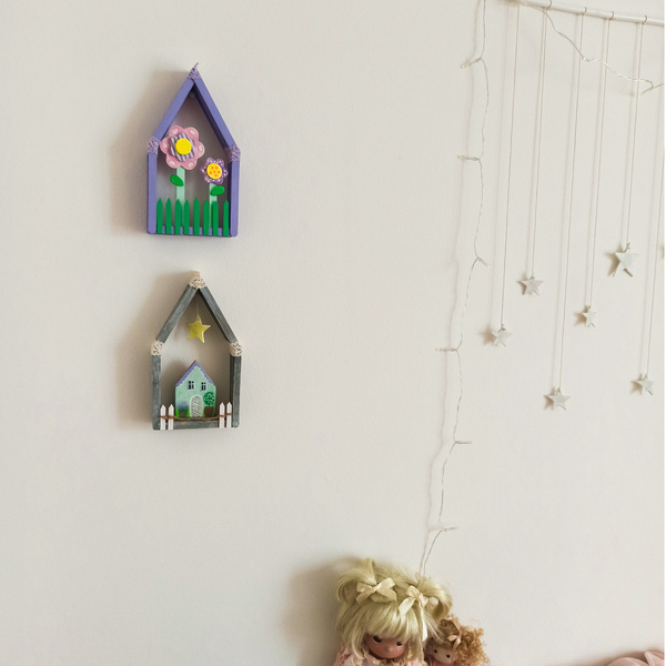Παιδικό διακοσμητικό ξύλινο σπιτάκι λουλούδια 21×3×11 - κορίτσι, δώρο, διακοσμητικά, επιτραπέζιο διακοσμητικό, διακοσμητικό παιδικού δωματίου - 3