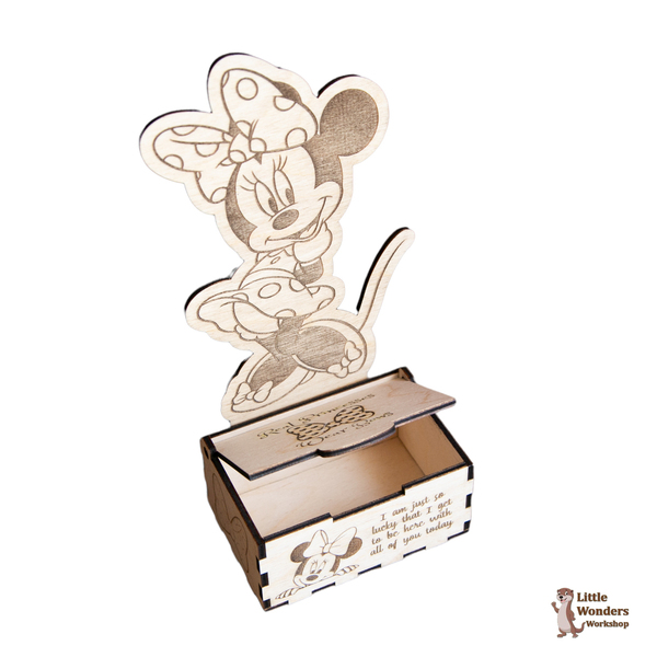 Ξύλινη Βάση με θέμα "Ποντικάκι", με κουτί αποθήκευσης για αξεσουάρ, Φυσικό Χρώμα Ξύλου, Διάσταση: 26Χ14εκ. - κορίτσι, κουτί, οργάνωση & αποθήκευση, δώρα για παιδιά, κουτιά αποθήκευσης - 4