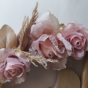 Πλεκτό στεφάνι με vintage ροζ τριαντάφυλλα και ξύλινα πουλάκια, διάσταση 35 εκ. - στεφάνια - 3
