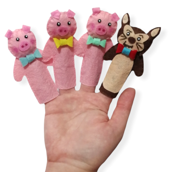 Χειροποίητες δαχτυλόκουκλες/Θέμα "Τα 3 γουρουνάκια"/Παιχνίδι κουκλοθεάτρου/Σκληρή τσόχα/Υποαλλεργικό γέμισμα/Διαστάσεις κούκλας 12*7cm - για παιδιά - 2