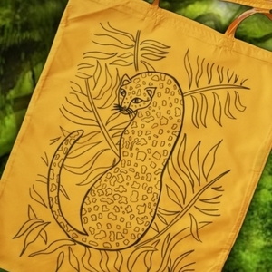 ΠΡΟΣΦΟΡΑ! Ζωγραφισμένη χειροποιητη (μοναδική) τσάντα άνορακ κίτρινη 34Χ41, αδιαβροχη, shopper, tote bag, special price. - ύφασμα, ώμου, πάνινες τσάντες - 2
