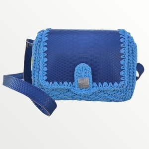 Κροκό μπλε τσαντάκι με νήμα - νήμα, χιαστί, πλεκτές τσάντες, μέσης, μικρές