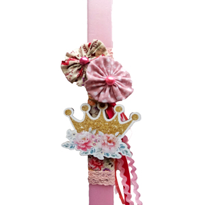 Ροζ πλακέ λαμπάδα με δύο κοκαλάκια και ενα ξύλινο μαγνητάκι - κορίτσι, λαμπάδες, για παιδιά, πριγκίπισσες, για μωρά - 2