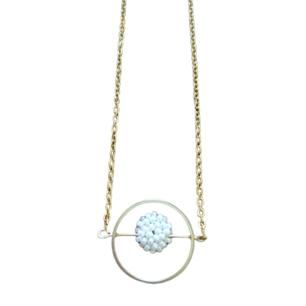 Μακρύ κολιέ με ατσάλινη αλυσίδα Circle - γυαλί, μακριά, minimal, seed beads