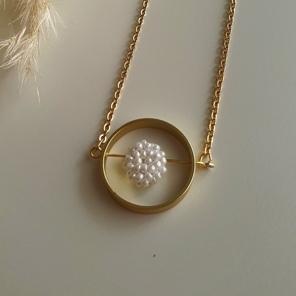 Μακρύ κολιέ με ατσάλινη αλυσίδα Circle - γυαλί, μακριά, minimal, seed beads - 5