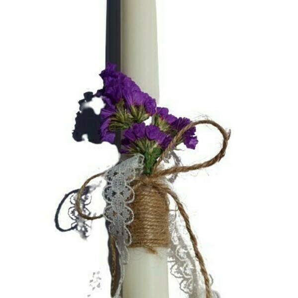 Λευκή λαμπάδα από φυτικό κερί με λουλούδια / Γυναίκα 100gr - κορίτσι, λουλούδια, λαμπάδες, για ενήλικες, για εφήβους