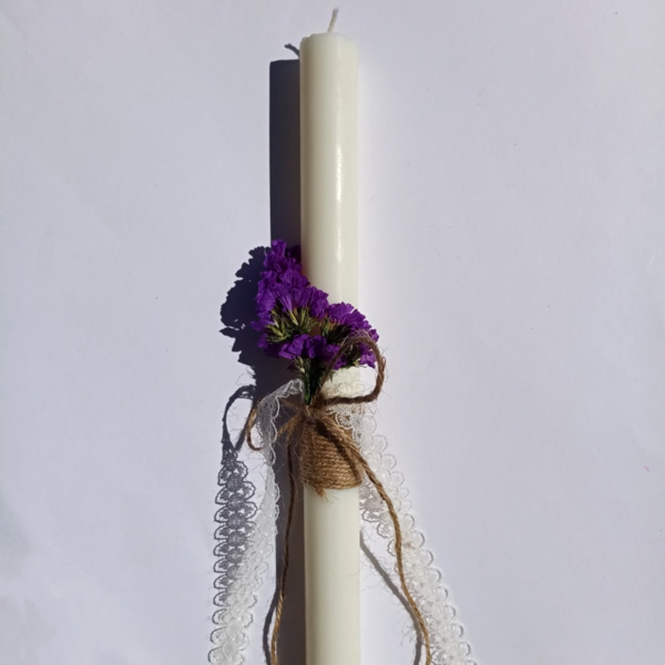 Λευκή λαμπάδα από φυτικό κερί με λουλούδια / Γυναίκα 100gr - κορίτσι, λουλούδια, λαμπάδες, για ενήλικες, για εφήβους - 2