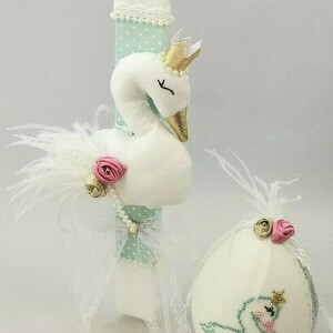 Πασχαλινό σετ κύκνος “king swan” λαμπάδα & διακοσμητικό αυγό - λαμπάδες, για παιδιά, κορίτσι, σετ, κύκνος