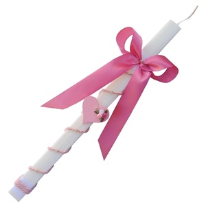 Λαμπάδα για κορίτσι λευκή με ροζ καρδιά 35cm - κορίτσι, λαμπάδες, για ενήλικες, για εφήβους