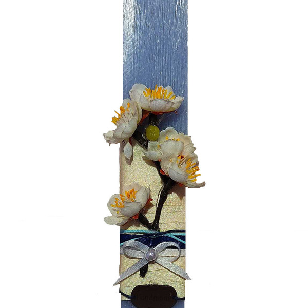 Μωβ αρωματική ξυστή λαμπάδα 20εκ. με άσπρα / λευκά λουλούδια - κορίτσι, λαμπάδες, για ενήλικες, για εφήβους