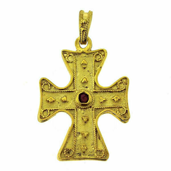 Μενταγιόν Ασημένιο 925 Σταυρός Βυζαντινός 12x22x27mm ΧΡΥΣΟ ΡΟΥΜΠΙΝΙ - ασήμι, επιχρυσωμένα, σταυρός, κοντά, μενταγιόν
