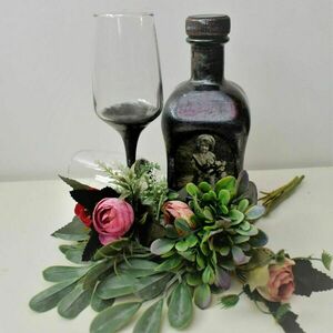 Vintage Μπουκάλι με 2 σετ ποτήρια - γκρι σκούρο & μαύρο - vintage, γυαλί, σπίτι, διακοσμητικά μπουκάλια - 4