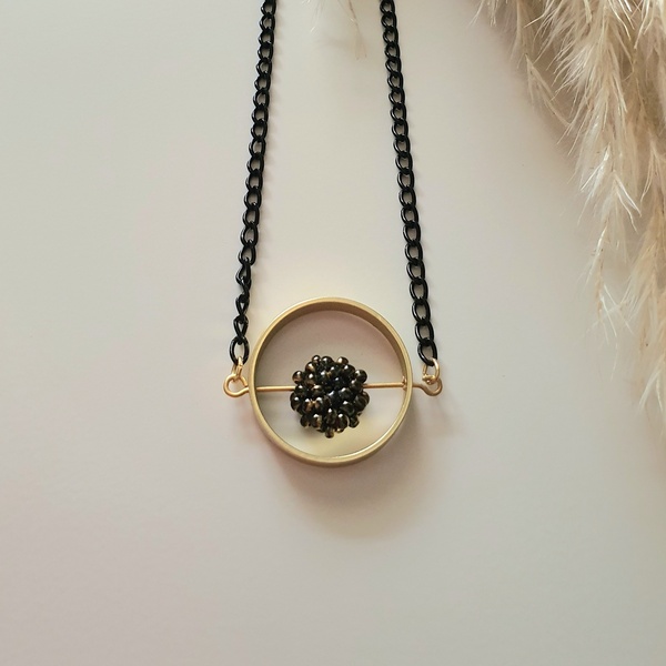 Μακρύ κολιέ με ατσάλινη αλυσίδα Circle - γυαλί, μακριά, minimal, seed beads - 3