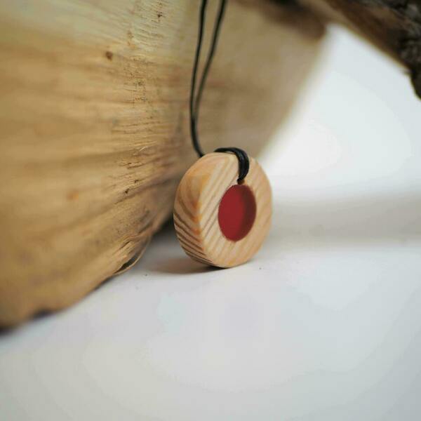 Κόκκινο κολιέ από ξύλο και ρητίνη - ξύλο, γυαλί, μενταγιόν - 4