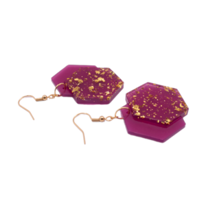 "Cherry Blossom" - Γεωμετρικά σκουλαρίκια ροζ από υγρό γυαλί και φύλλο χρυσού - γυαλί, ατσάλι, κρεμαστά, γάντζος, kawaii - 2