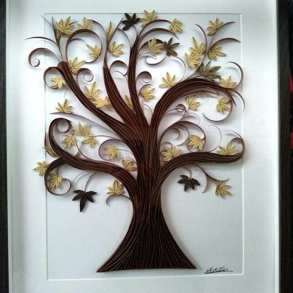 Οικογενειακό δέντρο καφέ χρώματος απο χαρτί σε ξύλινη μαύρη κορνίζα διαστάσεων 40χ50 cm. - πίνακες & κάδρα, δώρα επετείου