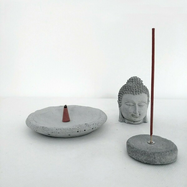 Τσιμεντένιο δισκάκι με βάση στήριξης ασιατικού θυμιάματος 12.8 Χ 2.3 //mizumi incense - design, τσιμέντο, σκυρόδεμα, πιατάκια & δίσκοι, κεριά & κηροπήγια - 5