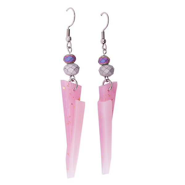 "Bubblegum" - Σκουλαρίκια ροζ από υγρό γυαλί και κρυσταλλάκια - γυαλί, ατσάλι, κρεμαστά, γάντζος, kawaii - 2
