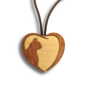 Ξύλινο Χειροποίητο Μενταγιόν, Καρδιά , Γάτα - ξύλο, καρδιά, μενταγιόν